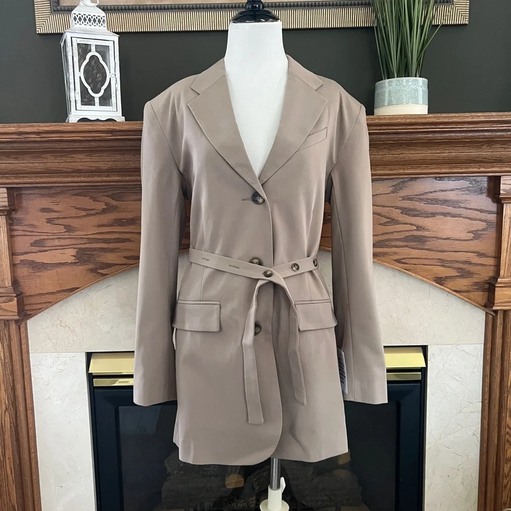 Topshop Women's Tan Belted‎ Blazer Jacket Size 4 NEW